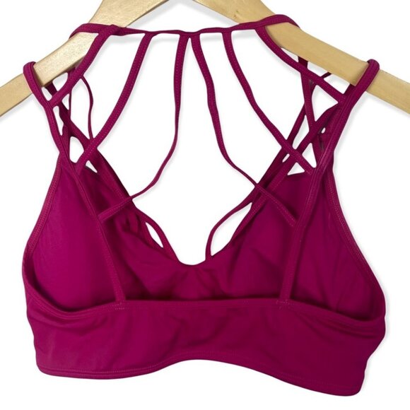 PilyQ Pink Dahlia Quinn Halter Bikini Top Pink Size D Caged Strappy Boho Swim - Picture 7 of 11